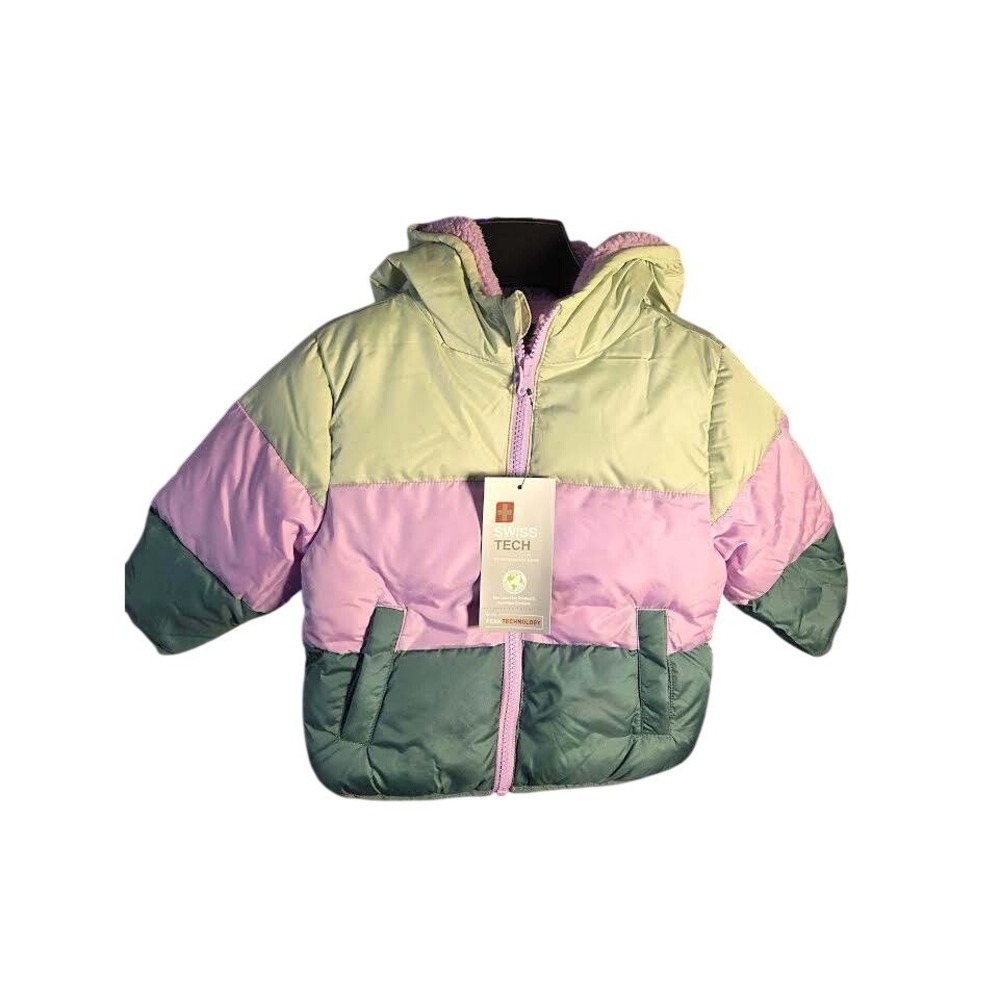 Swiss Tech Girls Colorblock Hooded‎ Puffer Jacket Purple Green 18M NWT